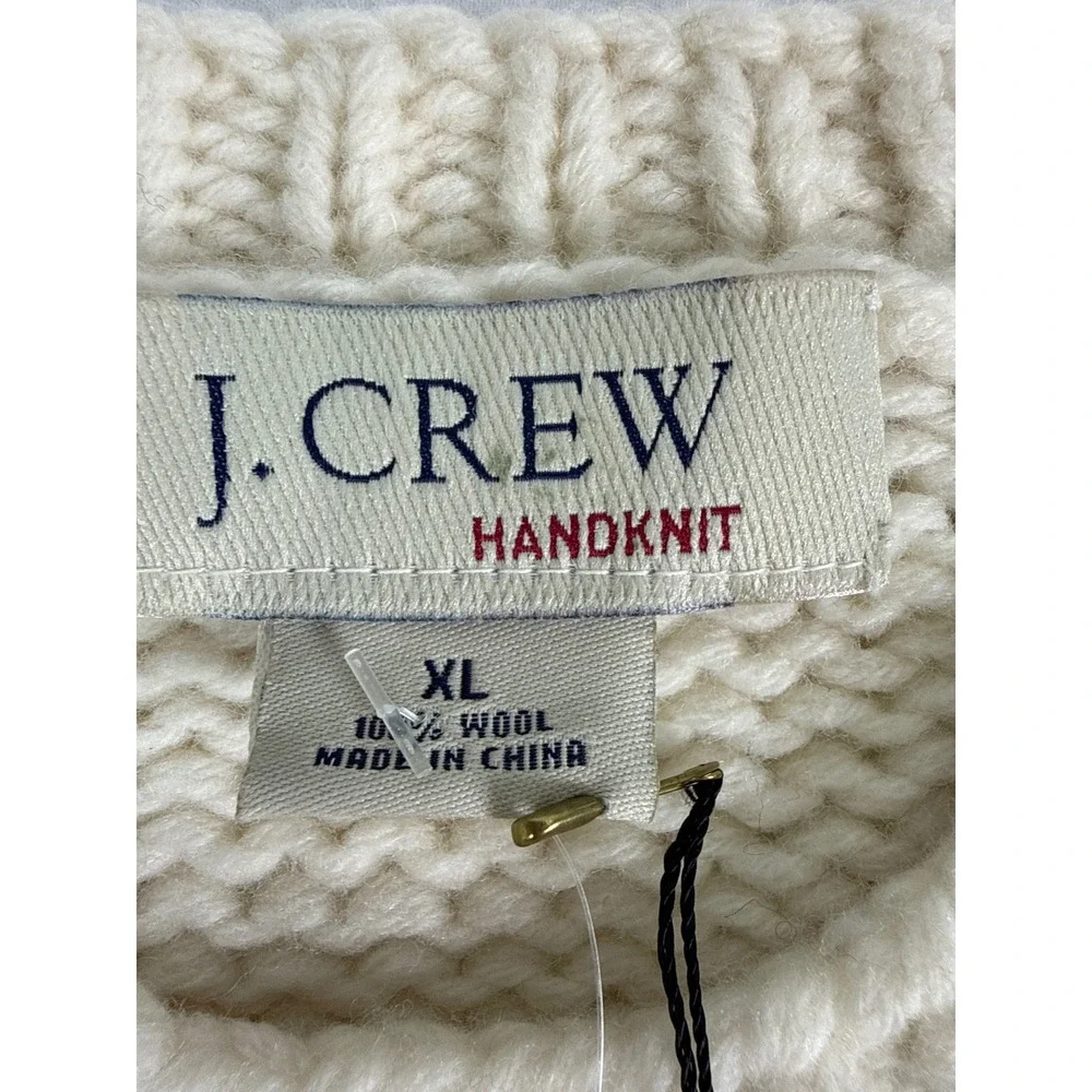 J.Crew Handknit Wool Sweater Mens XL Natural Cream White Chunky Knit 43832